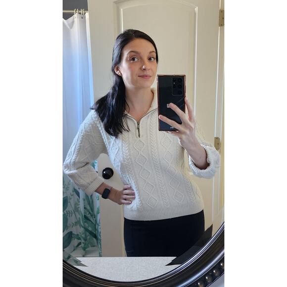 SPLENDID Off-White Wool Blend Quarter Zip Long Sleeve Dakota Half Zip Sweater S - Picture 12 of 12